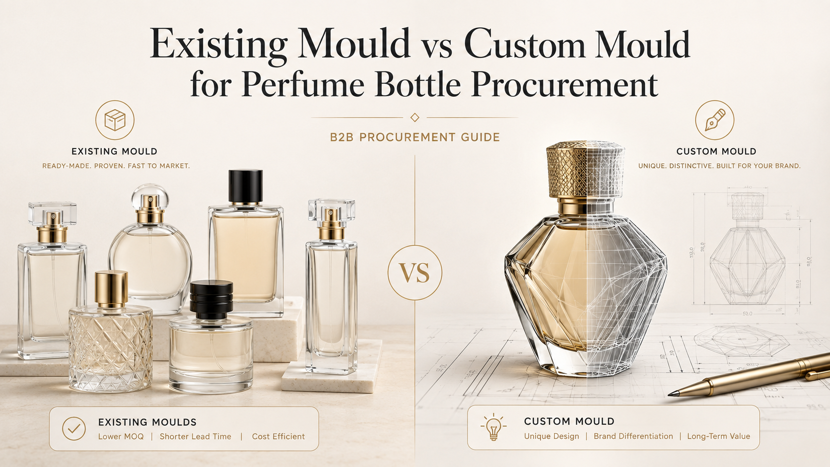 Existing-mould and custom-mould glass perfume bottles compared for B2B procurement