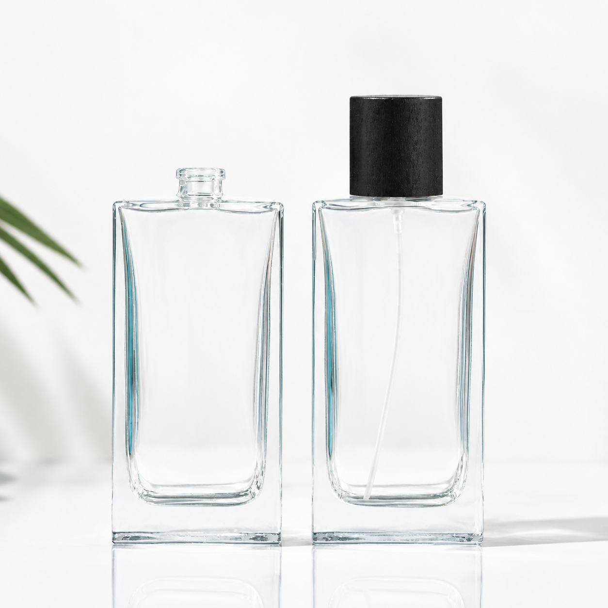 100ml Rectangular Clear Glass Perfume Bottle with Black Cap