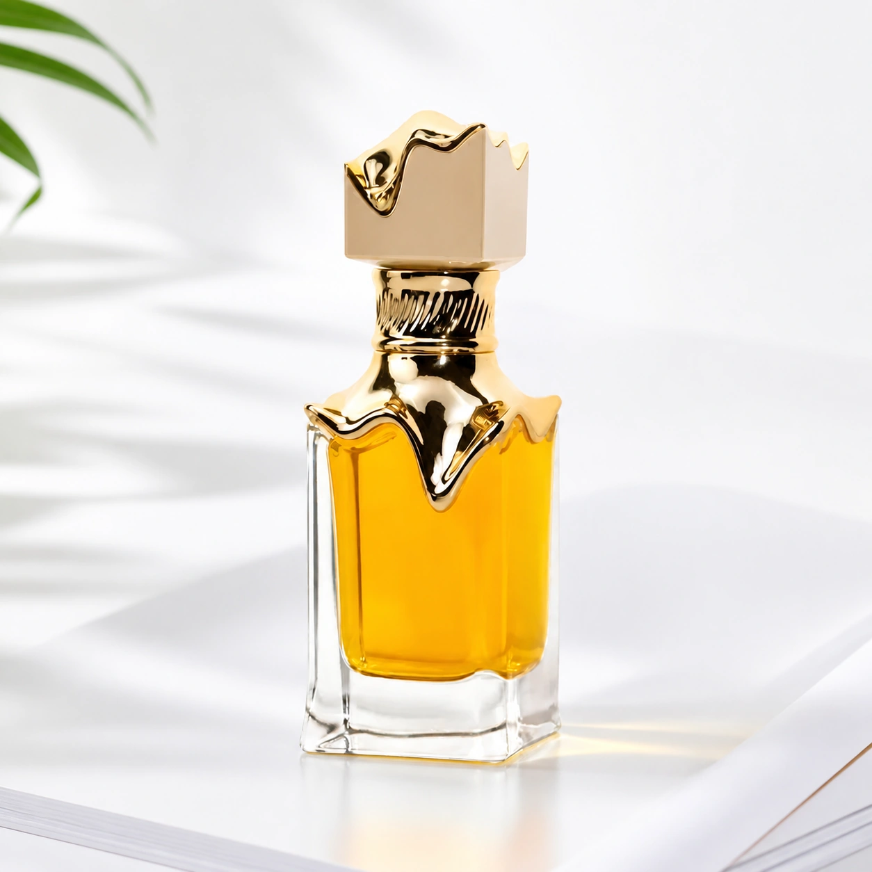 100ml Rectangular Clear Glass Perfume Bottle with Decorative Gold Cap
