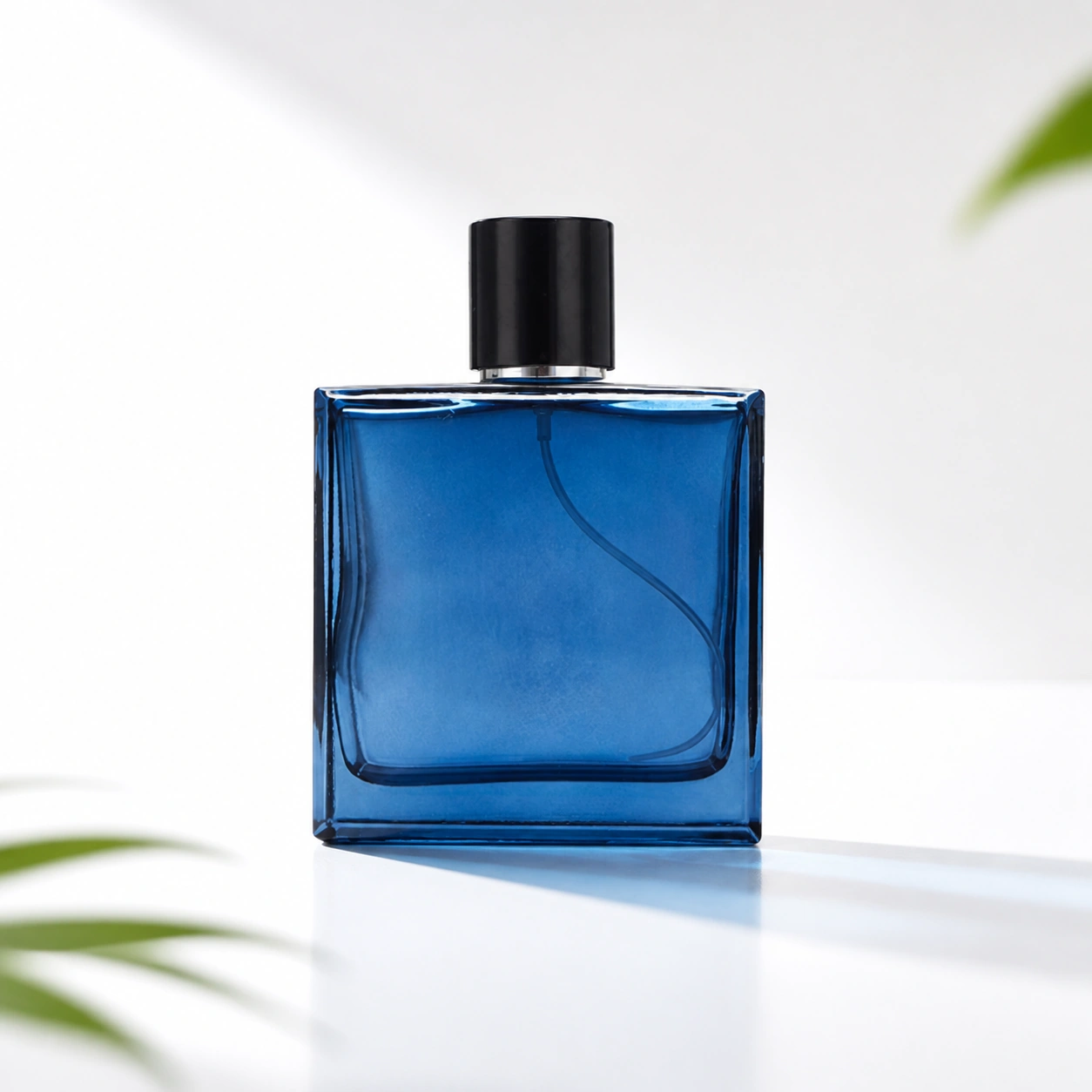 100ml Square Blue Glass Perfume Bottle with Aluminium Cap